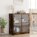 vidaXL Dulap lateral cu uși din sticlă, stejar fumuriu, 68x37x75,5 cm vidaXL Dulap lateral cu uși din sticlă, stejar fumuriu, 68x37x75,5 cm