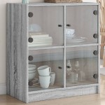 vidaXL Dulap lateral cu uși din sticlă, gri sonoma, 68x37x75,5 cm vidaXL Dulap lateral cu uși din sticlă, gri sonoma, 68x37x75,5 cm