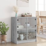 vidaXL Dulap lateral cu uși din sticlă, gri sonoma, 68x37x75,5 cm vidaXL Dulap lateral cu uși din sticlă, gri sonoma, 68x37x75,5 cm