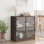 vidaXL Dulap lateral cu uși din sticlă, stejar maro, 68x37x75,5 cm vidaXL Dulap lateral cu uși din sticlă, stejar maro, 68x37x75,5 cm