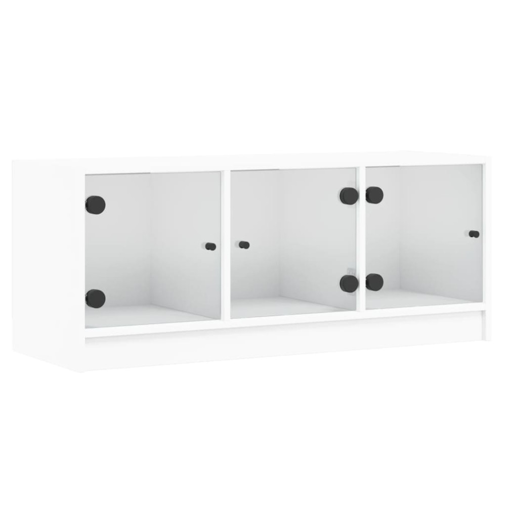 vidaXL Comodă TV cu uși din sticlă, alb, 102x37x42 cm