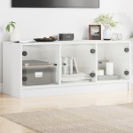 vidaXL Comodă TV cu uși din sticlă, alb, 102x37x42 cm vidaXL Comodă TV cu uși din sticlă, alb, 102x37x42 cm