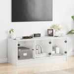 vidaXL Comodă TV cu uși din sticlă, alb, 102x37x42 cm vidaXL Comodă TV cu uși din sticlă, alb, 102x37x42 cm
