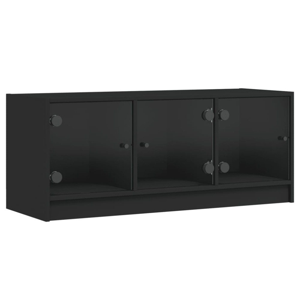 vidaXL Comodă TV cu uși din sticlă, negru, 102x37x42 cm