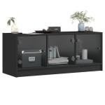 vidaXL Comodă TV cu uși din sticlă, negru, 102x37x42 cm vidaXL Comodă TV cu uși din sticlă, negru, 102x37x42 cm