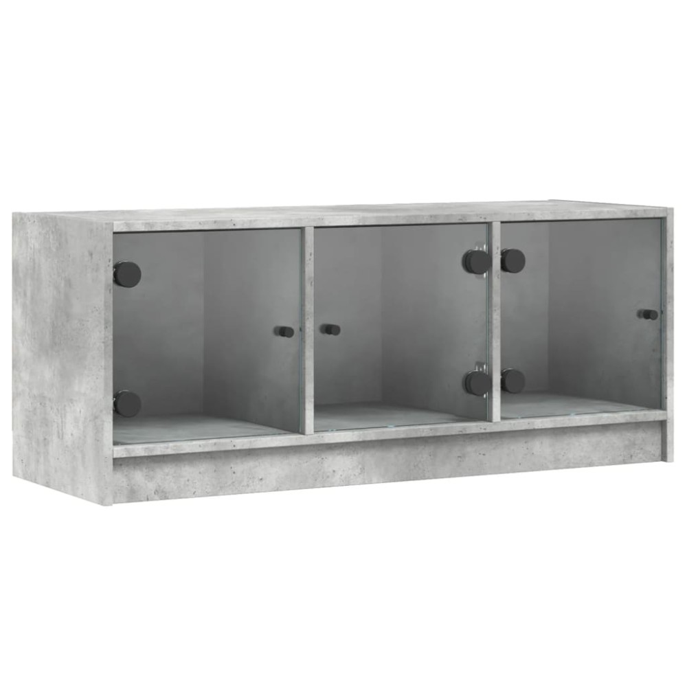 vidaXL Comodă TV cu uși din sticlă, gri beton, 102x37x42 cm