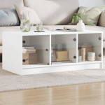 vidaXL Măsuță de cafea cu uși din sticlă, alb, 102x50x42 cm vidaXL Măsuță de cafea cu uși din sticlă, alb, 102x50x42 cm