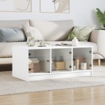 vidaXL Măsuță de cafea cu uși din sticlă, alb, 102x50x42 cm vidaXL Măsuță de cafea cu uși din sticlă, alb, 102x50x42 cm