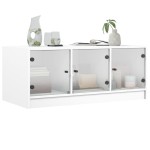 vidaXL Măsuță de cafea cu uși din sticlă, alb, 102x50x42 cm vidaXL Măsuță de cafea cu uși din sticlă, alb, 102x50x42 cm