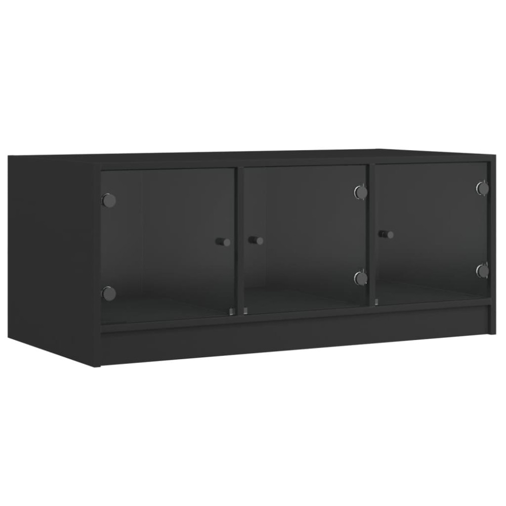 vidaXL Măsuță de cafea cu uși din sticlă, negru, 102x50x42 cm
