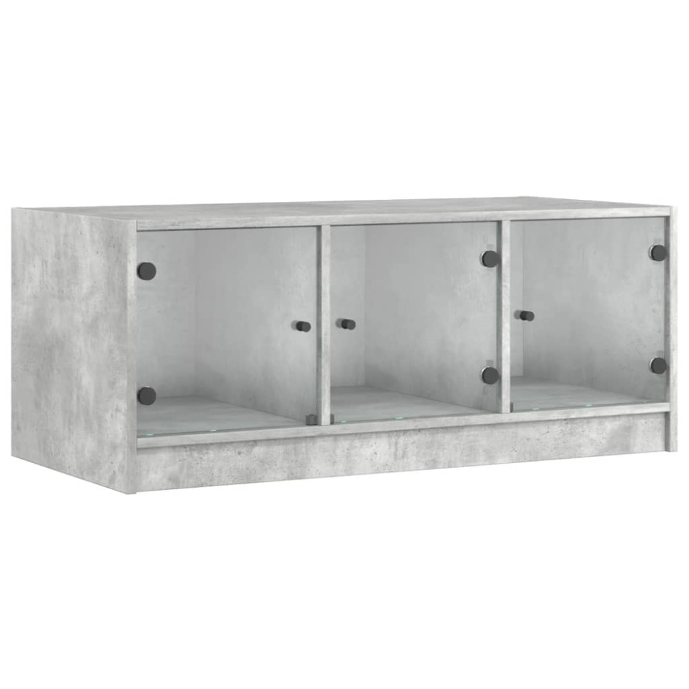 vidaXL Măsuță de cafea cu uși din sticlă, gri beton, 102x50x42 cm