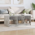 vidaXL Măsuță de cafea cu uși din sticlă, gri beton, 102x50x42 cm vidaXL Măsuță de cafea cu uși din sticlă, gri beton, 102x50x42 cm