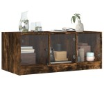 vidaXL Măsuță de cafea cu uși din sticlă, stejar fumuriu, 102x50x42 cm