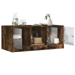 vidaXL Măsuță de cafea cu uși din sticlă, stejar fumuriu, 102x50x42 cm