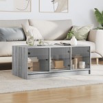 vidaXL Măsuță de cafea cu uși din sticlă, gri sonoma, 102x50x42 cm vidaXL Măsuță de cafea cu uși din sticlă, gri sonoma, 102x50x42 cm