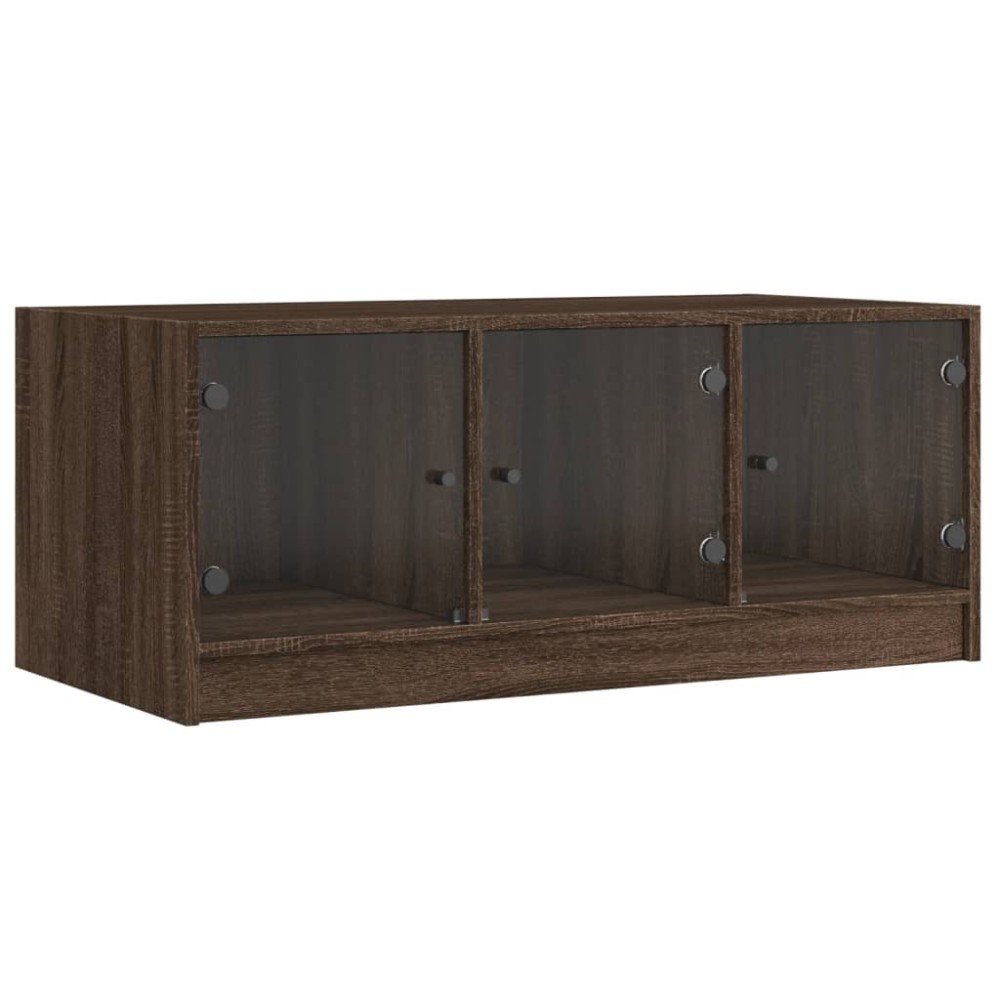 vidaXL Măsuță de cafea cu uși din sticlă, stejar maro, 102x50x42 cm