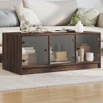 vidaXL Măsuță de cafea cu uși din sticlă, stejar maro, 102x50x42 cm vidaXL Măsuță de cafea cu uși din sticlă, stejar maro, 102x50x42 cm