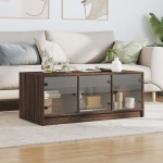 vidaXL Măsuță de cafea cu uși din sticlă, stejar maro, 102x50x42 cm vidaXL Măsuță de cafea cu uși din sticlă, stejar maro, 102x50x42 cm