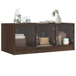 vidaXL Măsuță de cafea cu uși din sticlă, stejar maro, 102x50x42 cm vidaXL Măsuță de cafea cu uși din sticlă, stejar maro, 102x50x42 cm