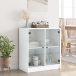 vidaXL Dulap lateral cu uși din sticlă, alb, 68x37x75,5 cm