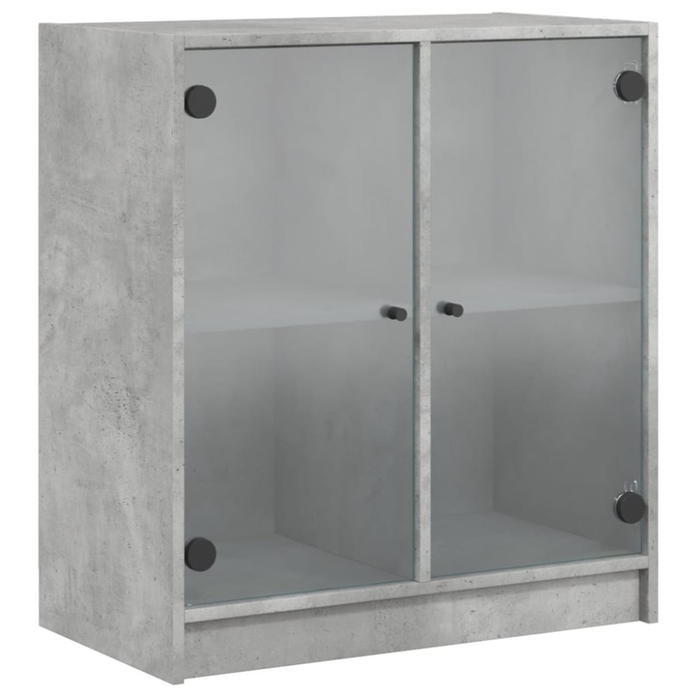 vidaXL Dulap lateral cu uși din sticlă, gri beton, 68x37x75,5 cm