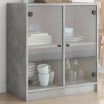 vidaXL Dulap lateral cu uși din sticlă, gri beton, 68x37x75,5 cm vidaXL Dulap lateral cu uși din sticlă, gri beton, 68x37x75,5 cm