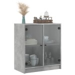vidaXL Dulap lateral cu uși din sticlă, gri beton, 68x37x75,5 cm vidaXL Dulap lateral cu uși din sticlă, gri beton, 68x37x75,5 cm