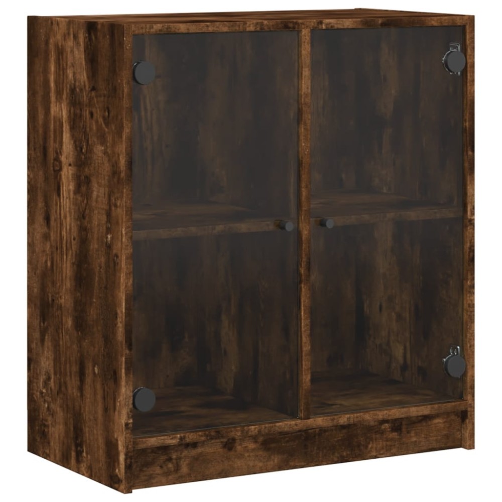 vidaXL Dulap lateral cu uși din sticlă, stejar fumuriu, 68x37x75,5 cm