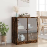 vidaXL Dulap lateral cu uși din sticlă, stejar fumuriu, 68x37x75,5 cm vidaXL Dulap lateral cu uși din sticlă, stejar fumuriu, 68x37x75,5 cm