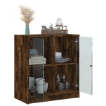 vidaXL Dulap lateral cu uși din sticlă, stejar fumuriu, 68x37x75,5 cm vidaXL Dulap lateral cu uși din sticlă, stejar fumuriu, 68x37x75,5 cm