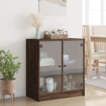 vidaXL Dulap lateral cu uși din sticlă, stejar maro, 68x37x75,5 cm vidaXL Dulap lateral cu uși din sticlă, stejar maro, 68x37x75,5 cm