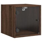 vidaXL Noptieră cu ușă din sticlă, Stejar maro 35x37x35 cm