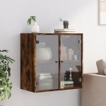 vidaXL Dulap de perete cu uși din sticlă, stejar fumuriu,68x37x68,5 cm vidaXL Dulap de perete cu uși din sticlă, stejar fumuriu,68x37x68,5 cm