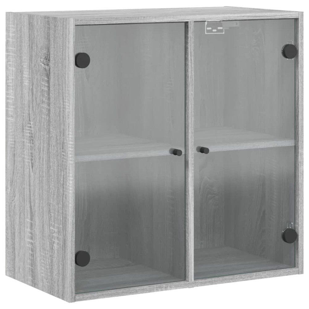 vidaXL Dulap de perete cu uși din sticlă, gri sonoma, 68x37x68,5 cm