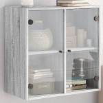 vidaXL Dulap de perete cu uși din sticlă, gri sonoma, 68x37x68,5 cm vidaXL Dulap de perete cu uși din sticlă, gri sonoma, 68x37x68,5 cm