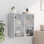 vidaXL Dulap de perete cu uși din sticlă, gri sonoma, 68x37x68,5 cm vidaXL Dulap de perete cu uși din sticlă, gri sonoma, 68x37x68,5 cm