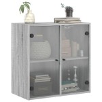 vidaXL Dulap de perete cu uși din sticlă, gri sonoma, 68x37x68,5 cm vidaXL Dulap de perete cu uși din sticlă, gri sonoma, 68x37x68,5 cm