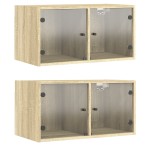 vidaXL Dulapuri perete uși sticlă 2 buc. stejar sonoma 68,5x37x35 cm