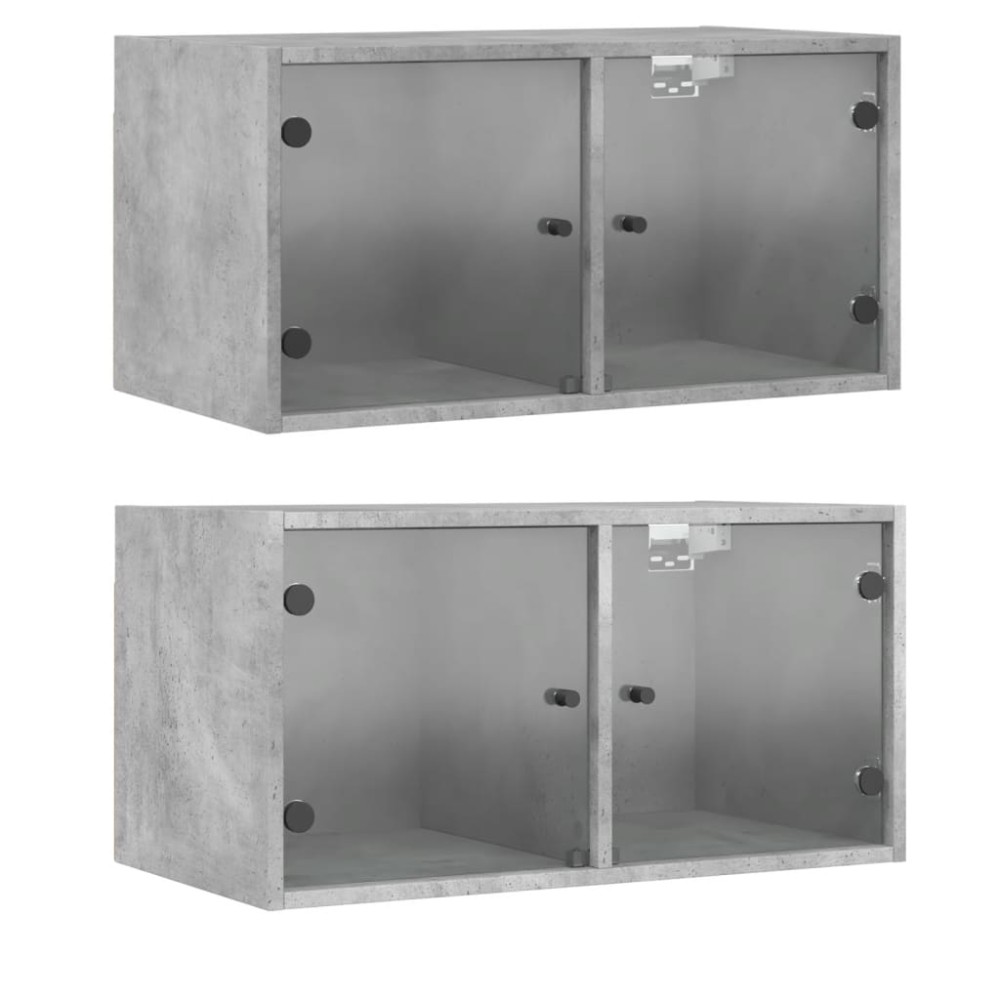 vidaXL Dulapuri de perete cu uși sticlă 2 buc. gri beton 68,5x37x35 cm