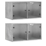 vidaXL Dulapuri de perete cu uși sticlă 2 buc. gri beton 68,5x37x35 cm vidaXL Dulapuri de perete cu uși sticlă 2 buc. gri beton 68,5x37x35 cm