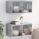 vidaXL Dulapuri de perete cu uși sticlă 2 buc. gri beton 68,5x37x35 cm vidaXL Dulapuri de perete cu uși sticlă 2 buc. gri beton 68,5x37x35 cm