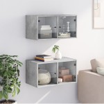 vidaXL Dulapuri de perete cu uși sticlă 2 buc. gri beton 68,5x37x35 cm vidaXL Dulapuri de perete cu uși sticlă 2 buc. gri beton 68,5x37x35 cm