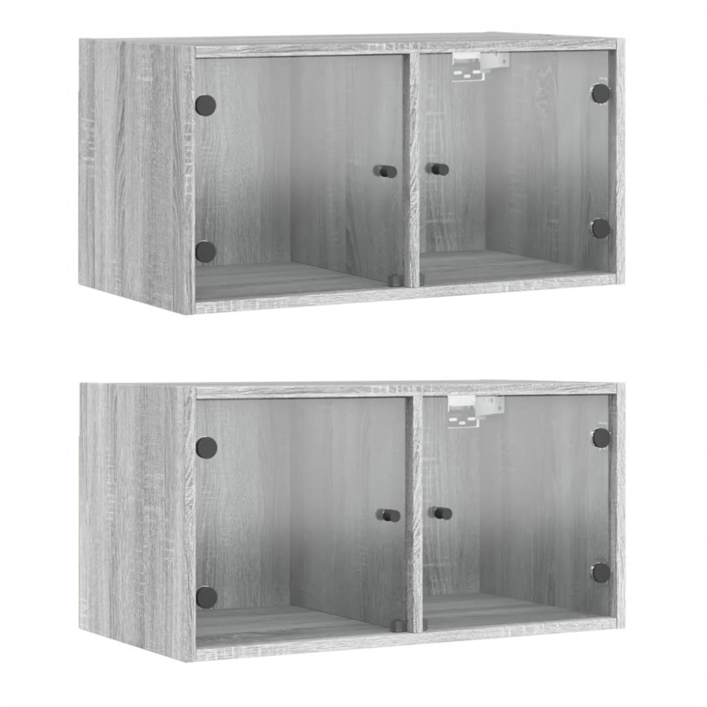 vidaXL Dulapuri de perete cu uși sticlă 2 buc. gri sonoma 68,5x37x35cm