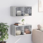 vidaXL Dulapuri de perete cu uși sticlă 2 buc. gri sonoma 68,5x37x35cm