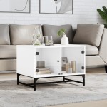 vidaXL Măsuță de cafea cu uși din sticlă, alb, 68,5x50x50 cm vidaXL Măsuță de cafea cu uși din sticlă, alb, 68,5x50x50 cm