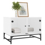 vidaXL Măsuță de cafea cu uși din sticlă, alb, 68,5x50x50 cm vidaXL Măsuță de cafea cu uși din sticlă, alb, 68,5x50x50 cm