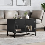 vidaXL Măsuță de cafea cu uși din sticlă, negru, 68,5x50x50 cm vidaXL Măsuță de cafea cu uși din sticlă, negru, 68,5x50x50 cm
