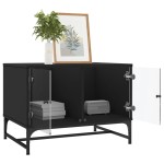 vidaXL Măsuță de cafea cu uși din sticlă, negru, 68,5x50x50 cm vidaXL Măsuță de cafea cu uși din sticlă, negru, 68,5x50x50 cm