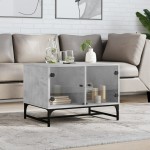 vidaXL Măsuță de cafea cu uși din sticlă, gri beton, 68,5x50x50 cm vidaXL Măsuță de cafea cu uși din sticlă, gri beton, 68,5x50x50 cm