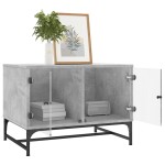 vidaXL Măsuță de cafea cu uși din sticlă, gri beton, 68,5x50x50 cm vidaXL Măsuță de cafea cu uși din sticlă, gri beton, 68,5x50x50 cm